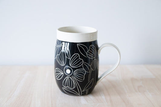 Black Carved Floral Mug  2