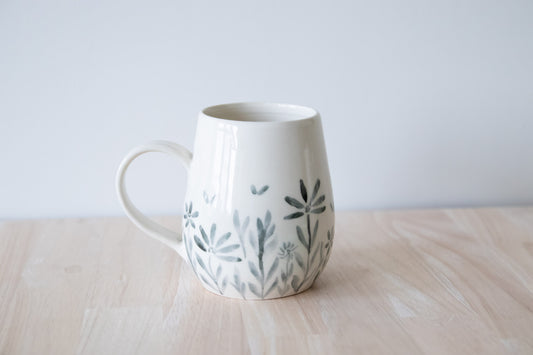 Black Watercolour Floral Mug (A)