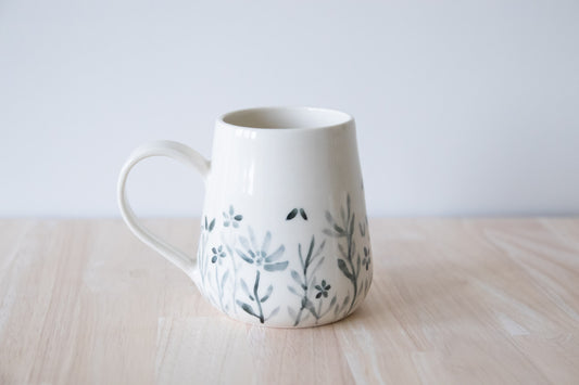 Black Watercolour Floral Mug (B)